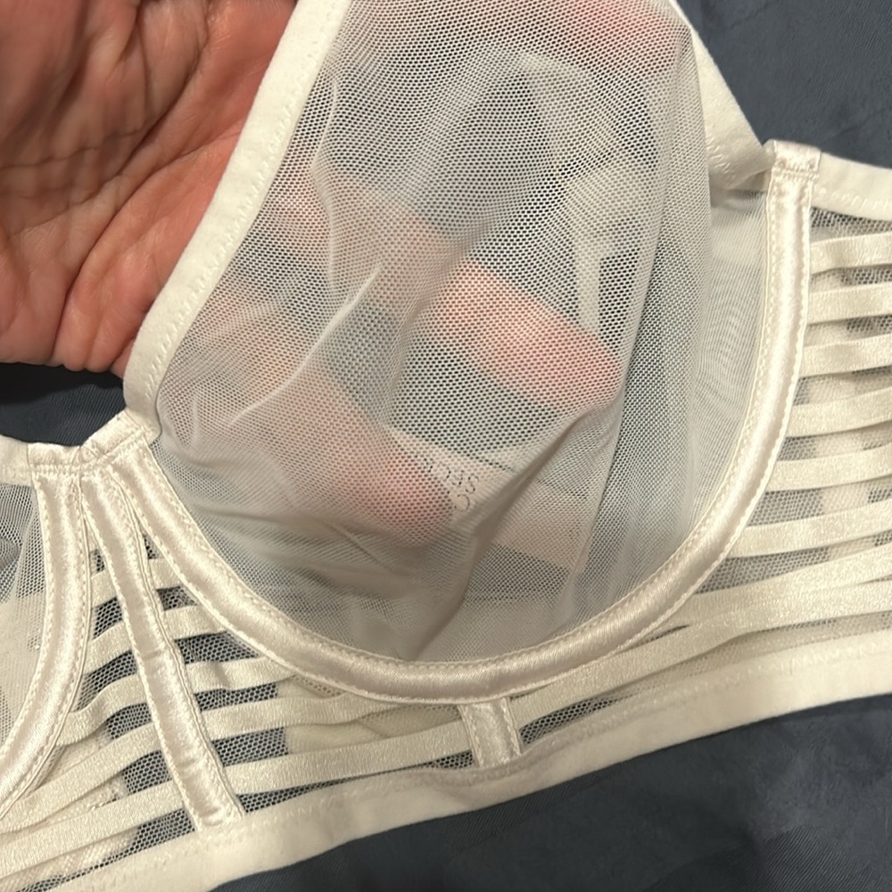 Victoria's Secret Luxe Lingerie Unlined Mesh Bra - White 32DD NWT Free panty - Picture 4 of 12